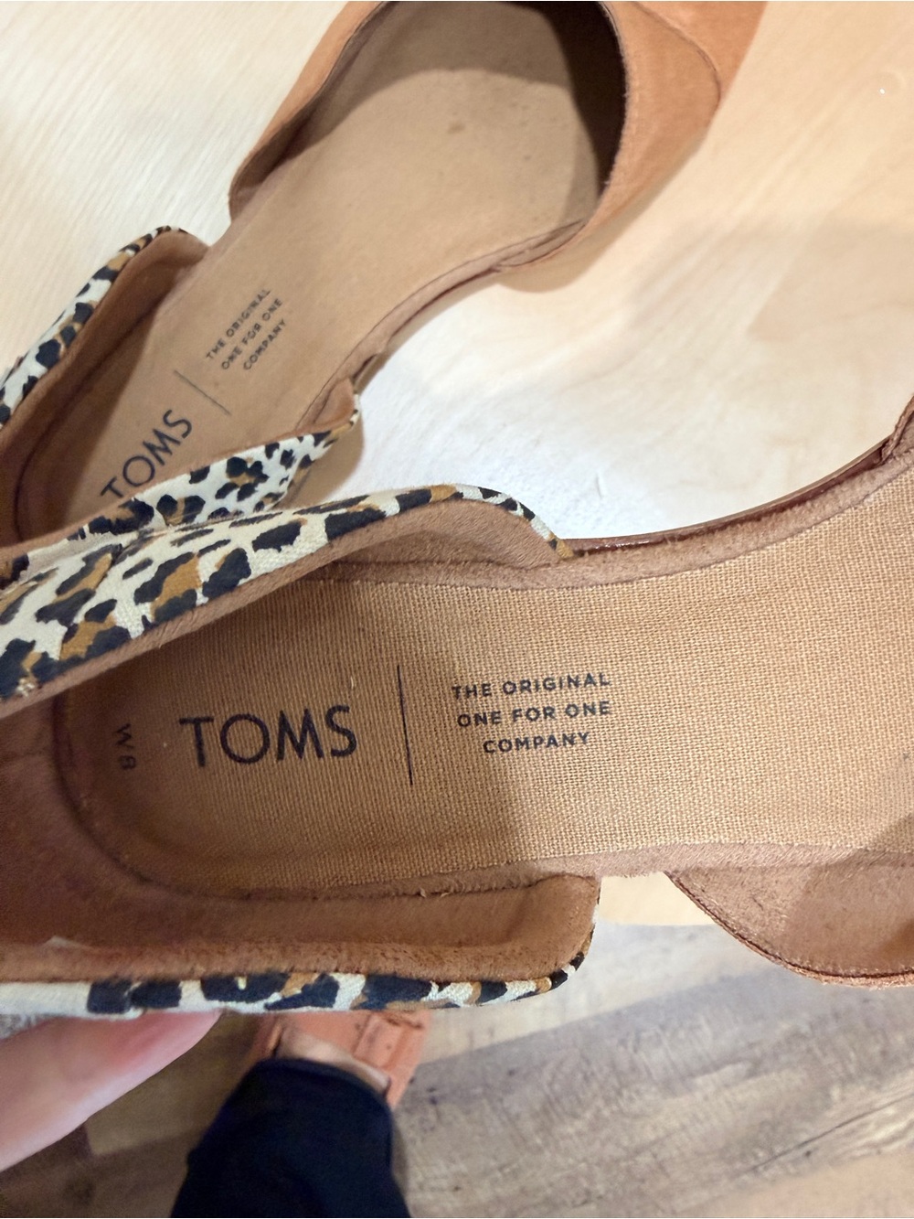TOMS Women's Tan Suede D'Orsay Flats with Leopard-Print Heel Counter - Picture 5 of 5